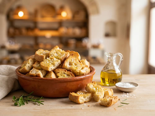 Crostini all'olio extravergine di oliva, prodotto da forno