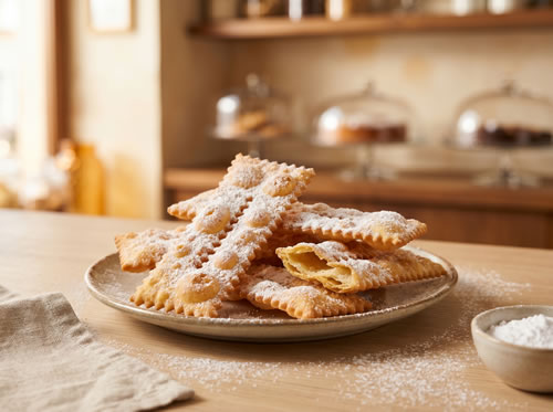 Chiacchiere di Carnevale croccanti spolverate di zucchero a velo