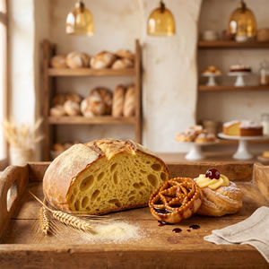 Selezione di prodotti PanBignè: pane, focaccia e pasticceria pugliese